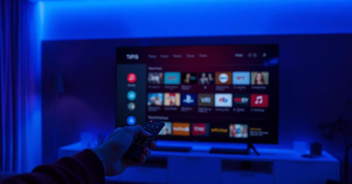 Pessoa com controle remoto instalando o aplicativo de IPTV em uma Smart TV